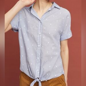 Anthropologie Cloth & Stone Blue and White Clip-Dot Buttondown Size XL